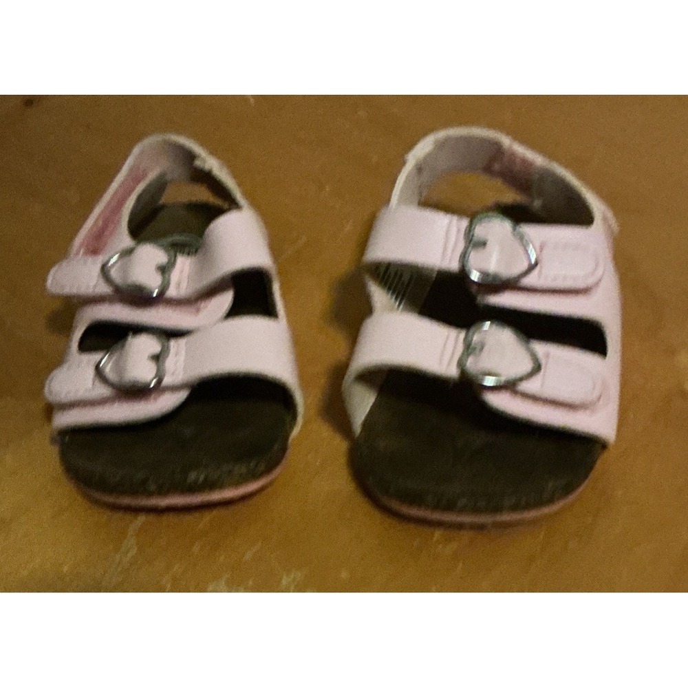 Wonder Nation Infant Girl's Size 3 Pink Sandals With Heart Buckles Cork Soles